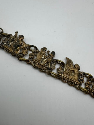 Vintage Mid Century Egyptian Revival Brass link bracelet
