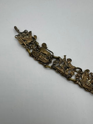Vintage Mid Century Egyptian Revival Brass link bracelet