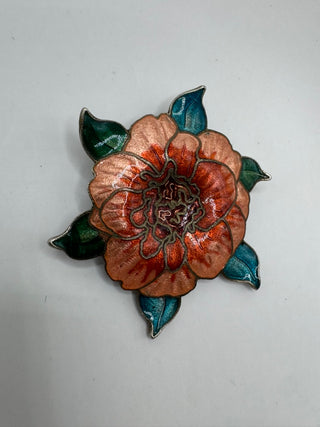 Vintage Cloisionne Rose Brooch