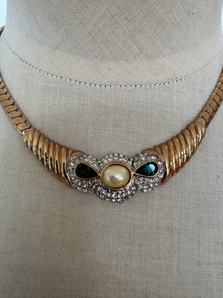 Vintage Art Deco style 80s Crystal Snake Chain Necklace - Costume Necklace