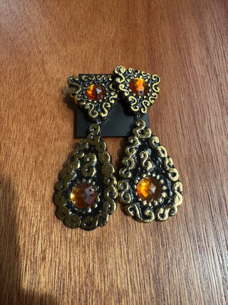 Vintage Statement Earring, retro design with Amber
