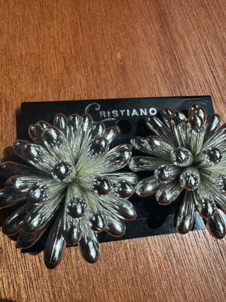 Vintage Silver Starburst Clip on Earrings