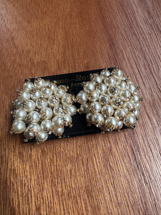 Vintage Clip on Earrings, large cluster of faux pearls and gold.