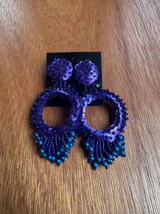 Vintage Beaded Bright Purple Clip on Earrings