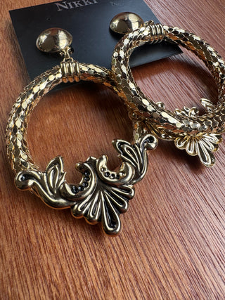 Stunning Vintage Large Gold Hoop Earrings
