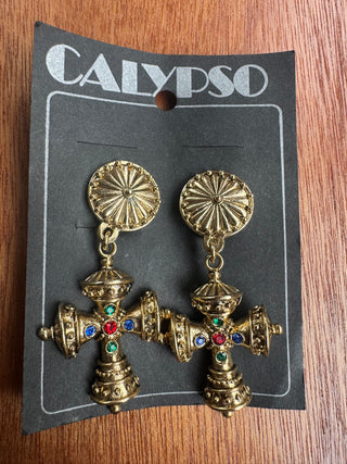 Stunning Vintage Gold Cross Earrings with rhinestones