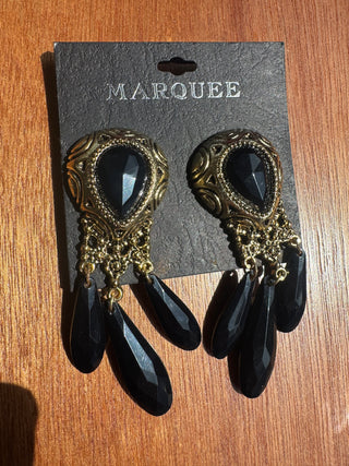 Vintage Clip on Gold and Black Earrings