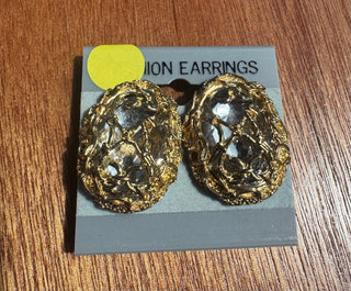 Vintage Clip ons Gold with Clear Crystal