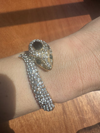Stunning Vintage Gold and Crystal Snake Hinged Bracelet