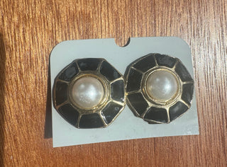 Vintage Pearl and enamel clip ons