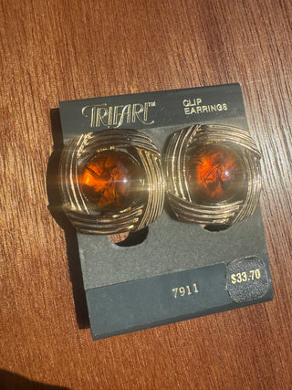 Vintage Trifari Costume Jewelry, Gold tone with Amber Cabochons