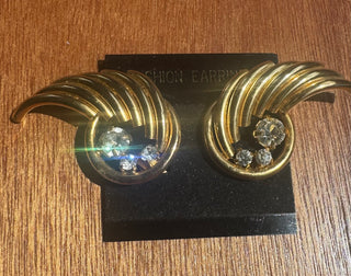 Vintage Art Deco Style Gold Clip On Earrings