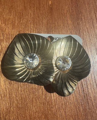 Vintage Deadstock Clip on Earrings - Gold Leaf Design with Rhinestone Centre