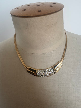 Vintage 1970s Gold Plated Rhinestone Crystal Necklace