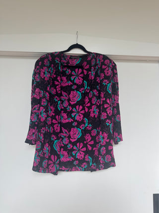 100% Silk Vintage Overshirt - Black and Pink fit size 8-12
