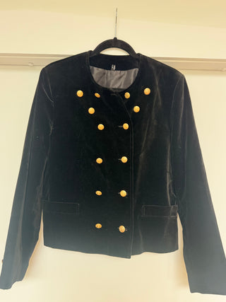 Vintage crop velvet jacket with military look buttons - size 8-12