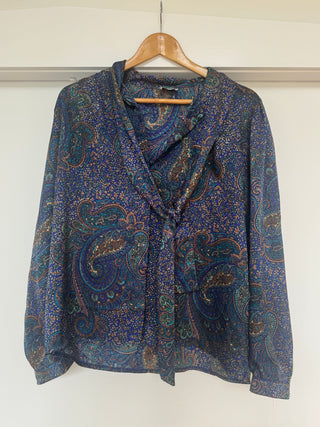Vintage Indigo Paisley Shirt - Size 12-14