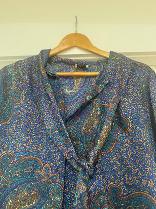Vintage Indigo Paisley Shirt - Size 12-14