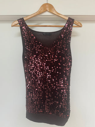 Vintage Brown Sequin Tank Top - Size 10 or Small