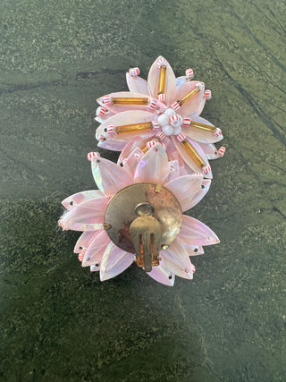 Vintage 1960/70s pink floral beaded clip ons