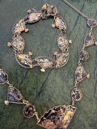 Vintage Japanese damascene jewellery set