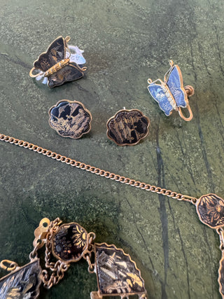 Vintage Japanese damascene jewellery set