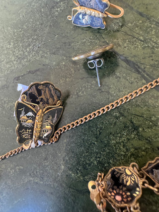 Vintage Japanese damascene jewellery set