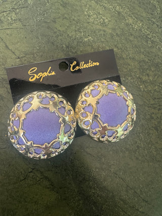 Vintage Clip on Deadstock Earrings Silver / Purple