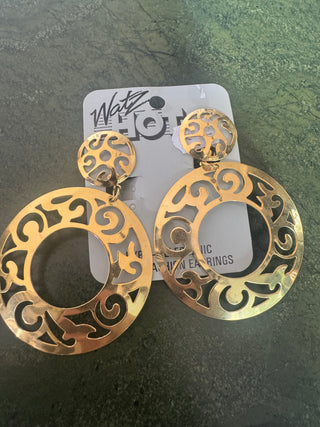 Vintage Clip On Cut out Gold Statement Earrings