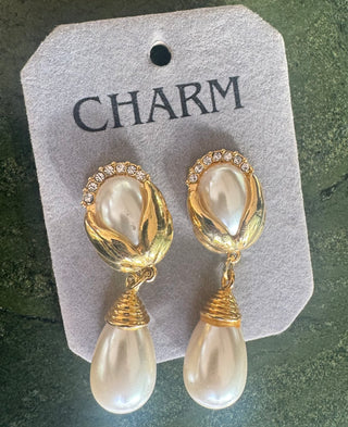 Vintage Charm Gold and Pearl Earrings - Deadstock 90s