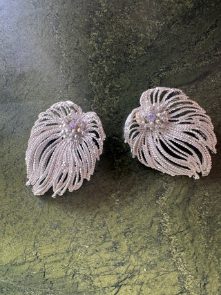 Silver Metal Comet style Clip on Vintage Earrings with small Amethyst colored rhinestone