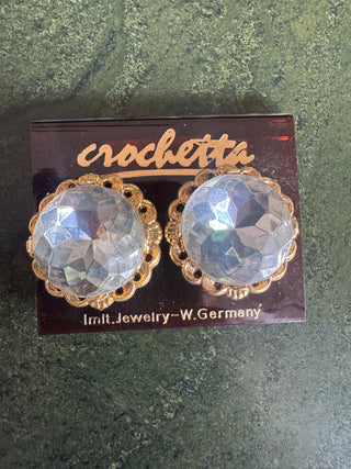 Vintage Costume Earrings - Gold Colour and White "Crystal"