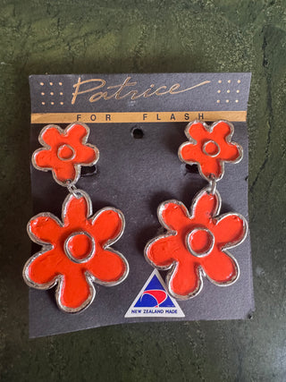 Vintage Orange Deadstock Flower Clip On Earrings