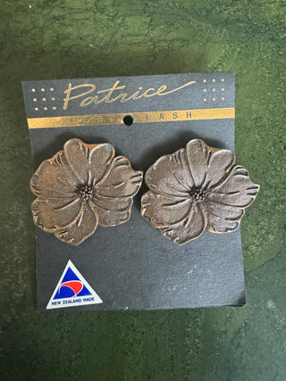 Vintage Made in NZ Brass Clip on Statement Earrings