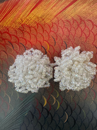 Beaded Rossette Vintage Clip on Earrings