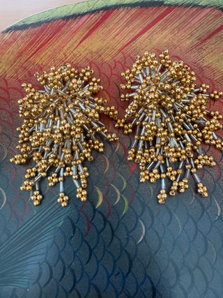 Gold Beaded Vintage Starburst Earrings