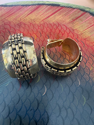 Vintage Gold Tone Wide Hoop clip ons