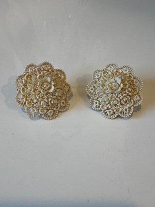 Vintage very ornate celluloid earrings Clip ons