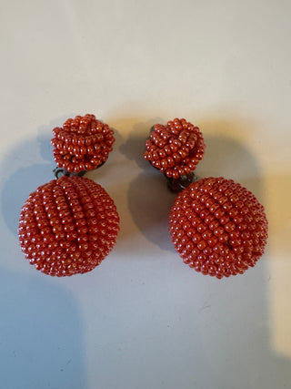 Apricot Colour Vintage Clip on Beaded Earrings