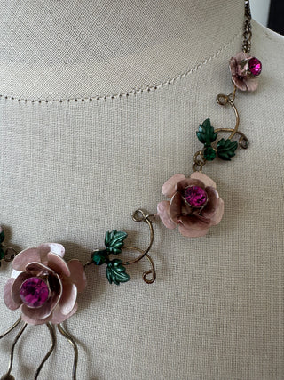 Delicate Rose Metal and silver tone costume jewelry