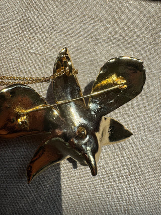 Real Preserved Orchid Brooch or Pendant - Resin and Gold Plate