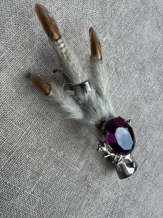 Antique Scottish Silver Grouse Foot and Amethyst Brooch/Kilt Pin