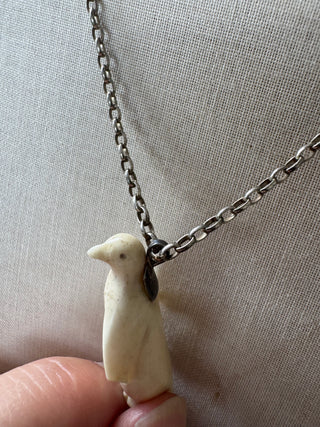 Vintage Penguin Carved Pendant with Sterling Silver Chain