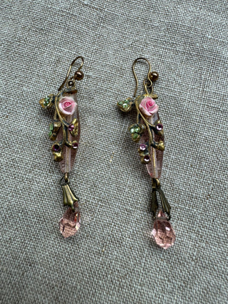 Vintage Rose and glass drop earrings