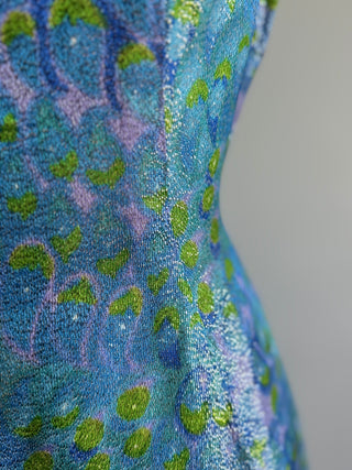 Metallic Brocade 1960s Mod Dress Blue/Pink/Green