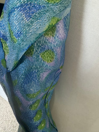 Metallic Brocade 1960s Mod Dress Blue/Pink/Green