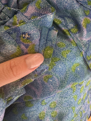 Metallic Brocade 1960s Mod Dress Blue/Pink/Green