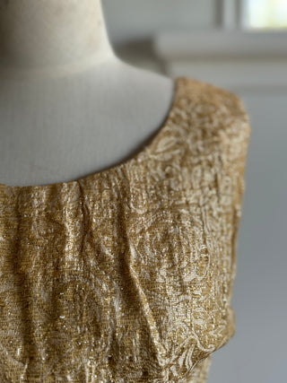 Metallic Brocade 1960s Mod Dress GOLD - Fit size 8