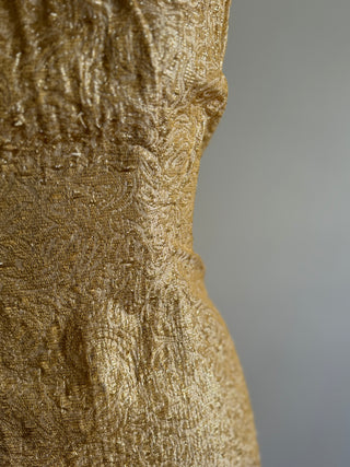Metallic Brocade 1960s Mod Dress GOLD - Fit size 8
