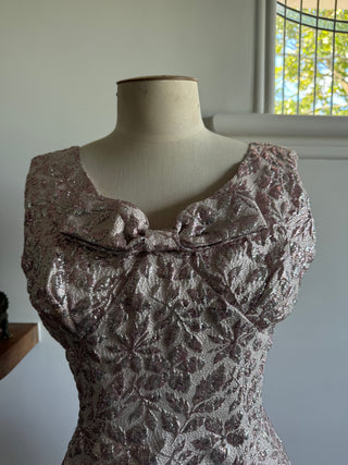 Metallic Brocade 1960s Mod Dress Pink/Silver